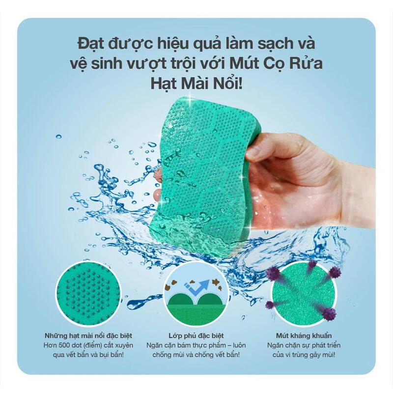 SCOTCH-BRITE™ Miếng cọ rửa hạt mài nổi có mút siêu sạch, 1 miếng/gói, , large image number null